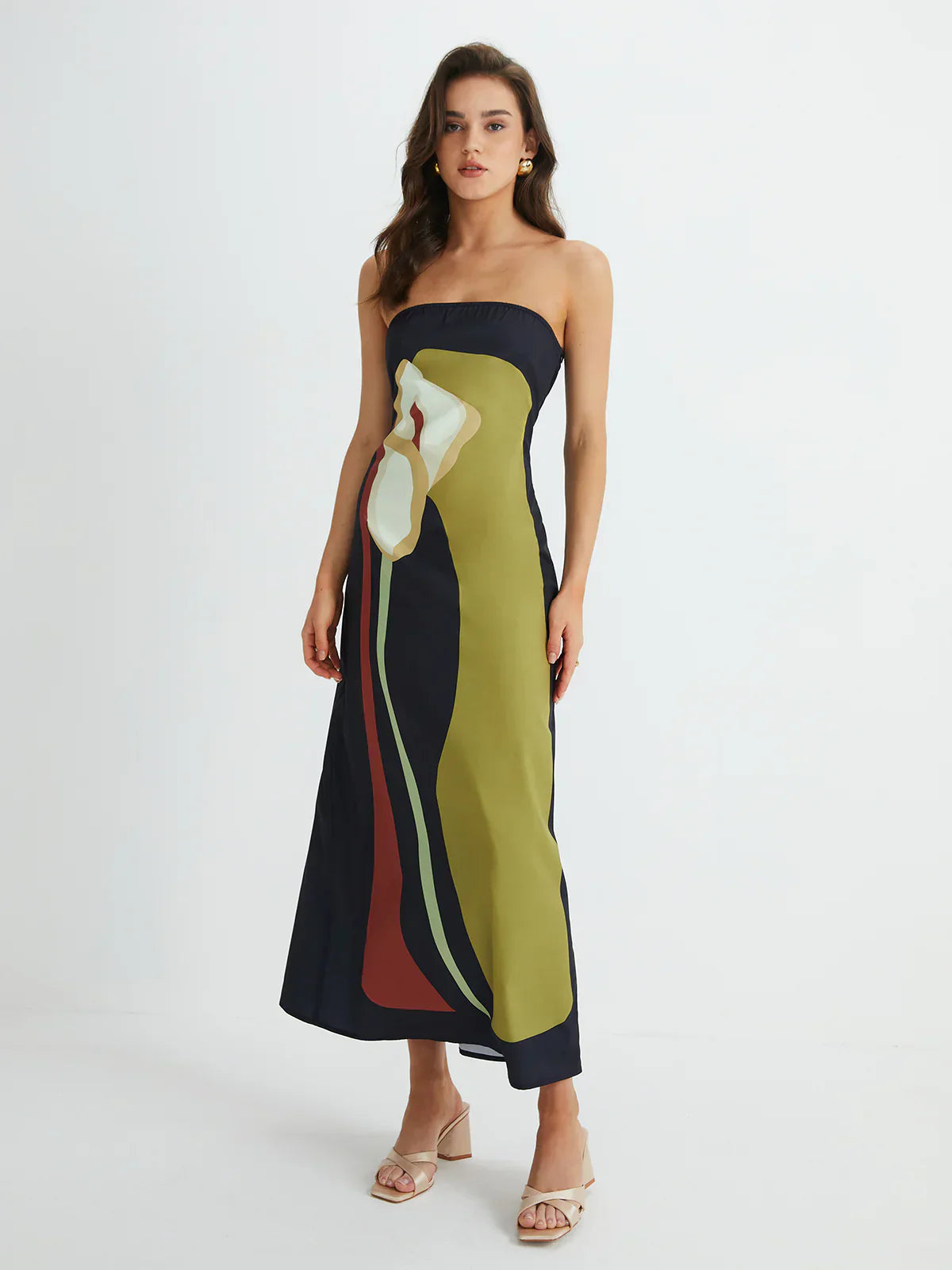 Lilia™ - Abstract Strapless Maxi Dress