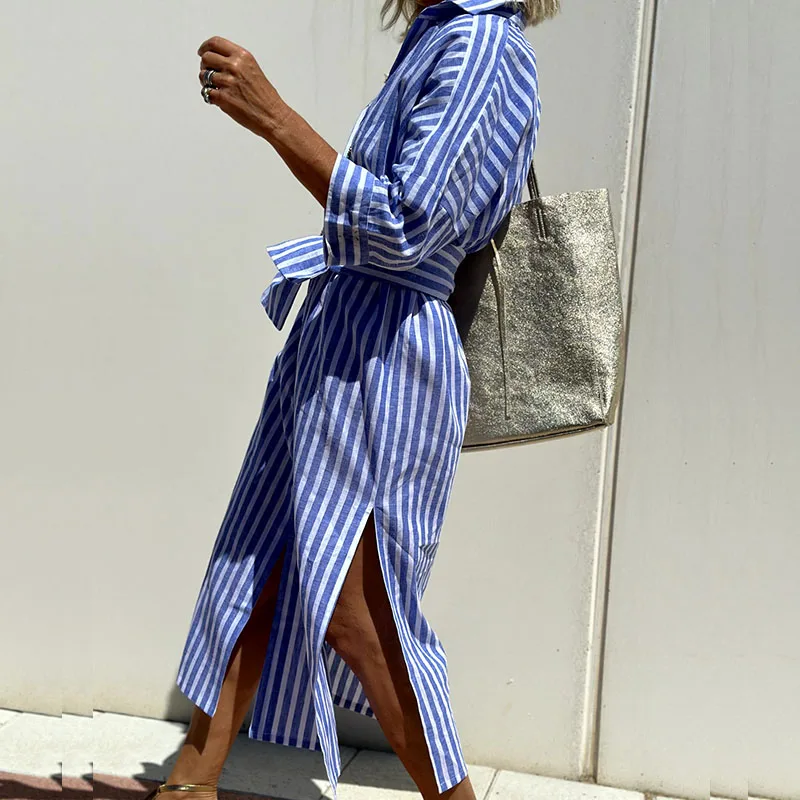 GRACE™ - Elegant Striped Shirt Dress