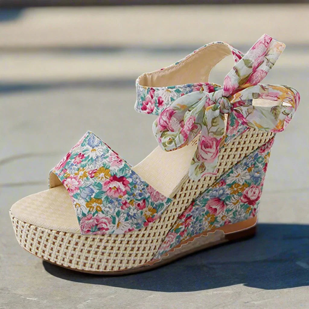 Emma - Floral Wedge Sandals