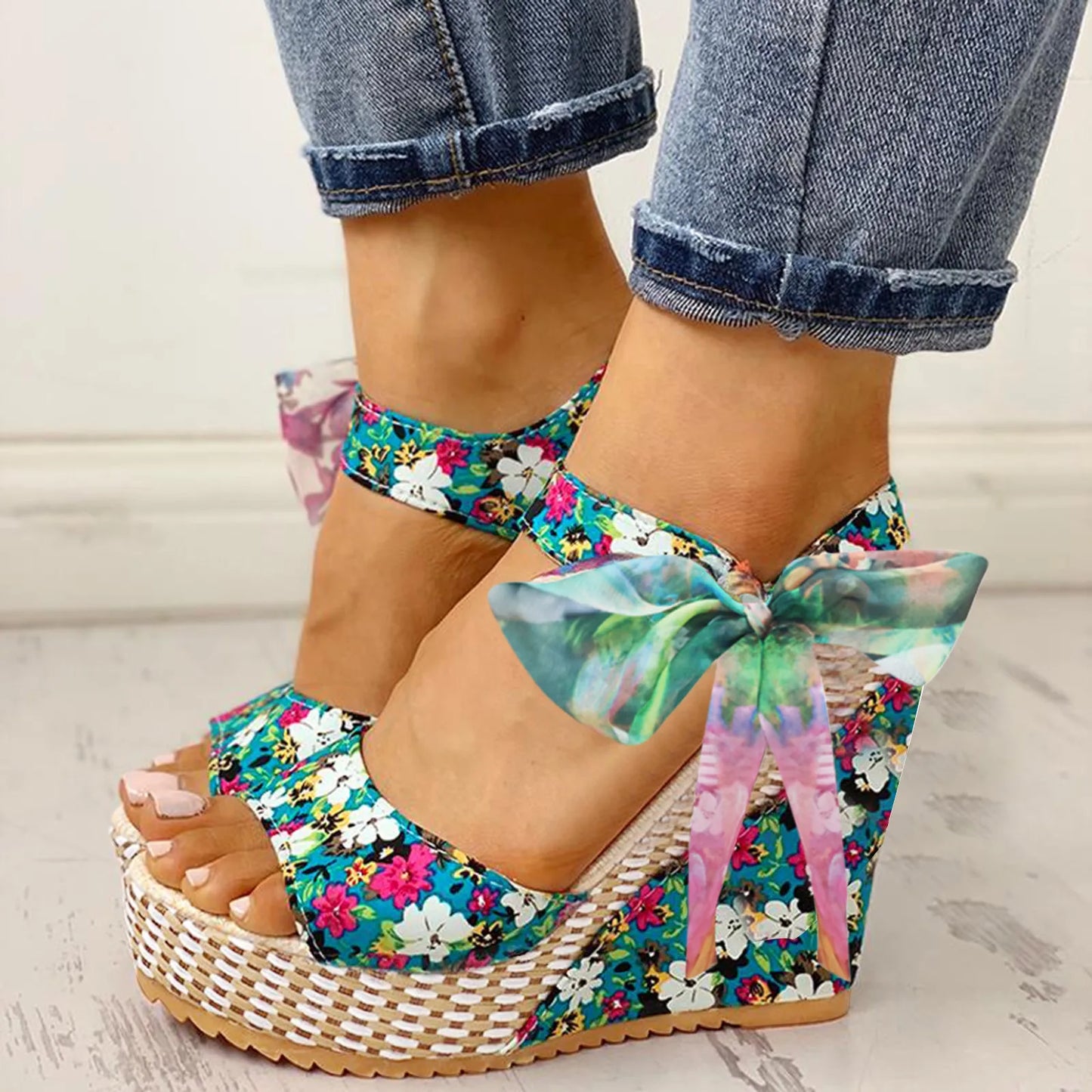 Emma - Floral Wedge Sandals